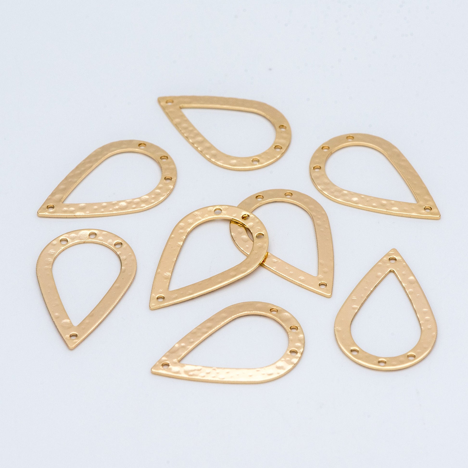 10pcs Gold Hammered Teardrop Connectors 31x20mm, 18K Gold plated Brass, Water Drop Charm Pendants (GB-654-G)