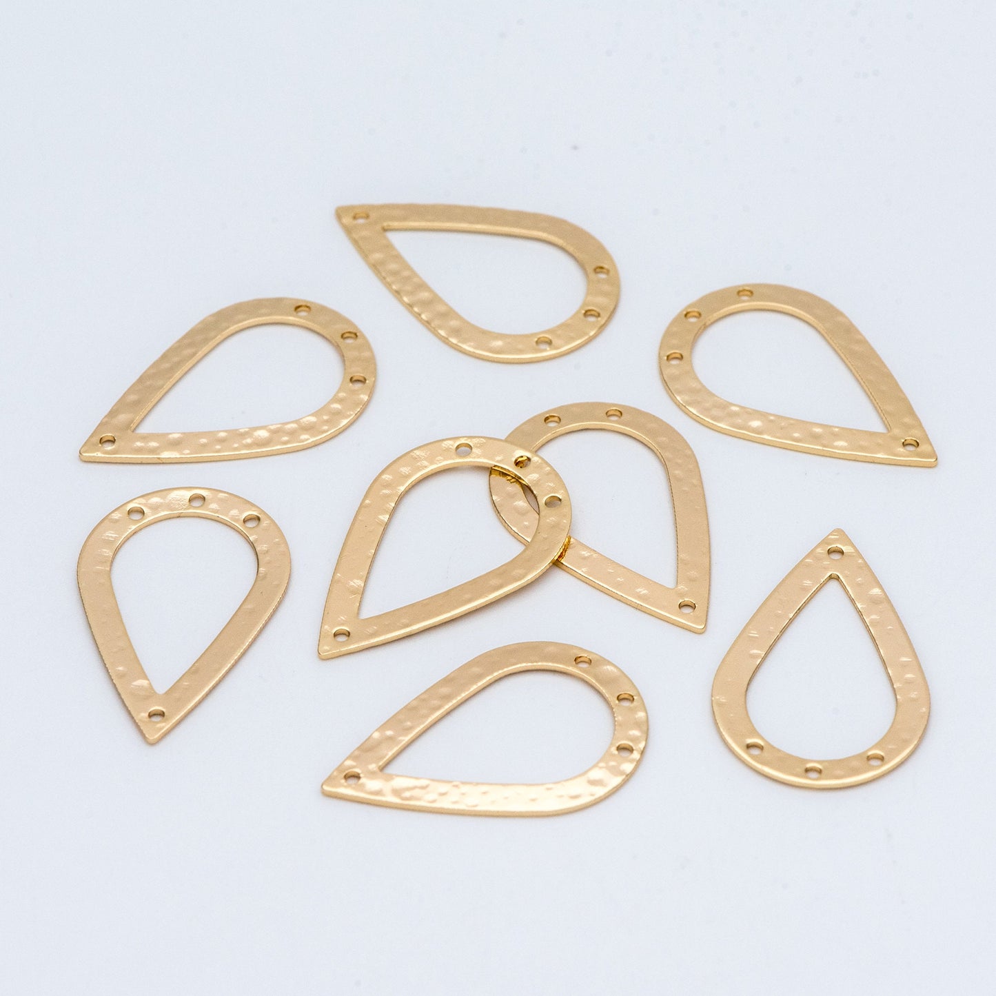 10pcs Gold Hammered Teardrop Connectors 31x20mm, 18K Gold plated Brass, Water Drop Charm Pendants (GB-654-G)