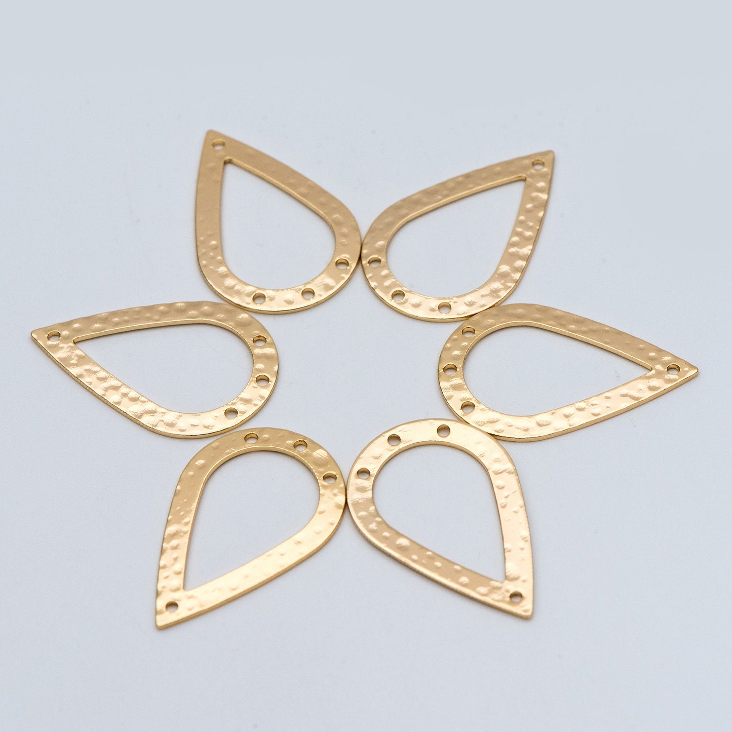 10pcs Gold Hammered Teardrop Connectors 31x20mm, 18K Gold plated Brass, Water Drop Charm Pendants (GB-654-G)