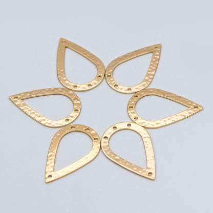 10pcs Gold Hammered Teardrop Connectors 31x20mm, 18K Gold plated Brass, Water Drop Charm Pendants (GB-654-G)