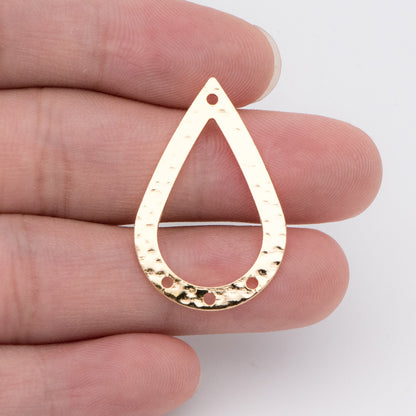 10pcs Gold Hammered Teardrop Connectors 31x20mm, 18K Gold plated Brass, Water Drop Charm Pendants (GB-654-G)