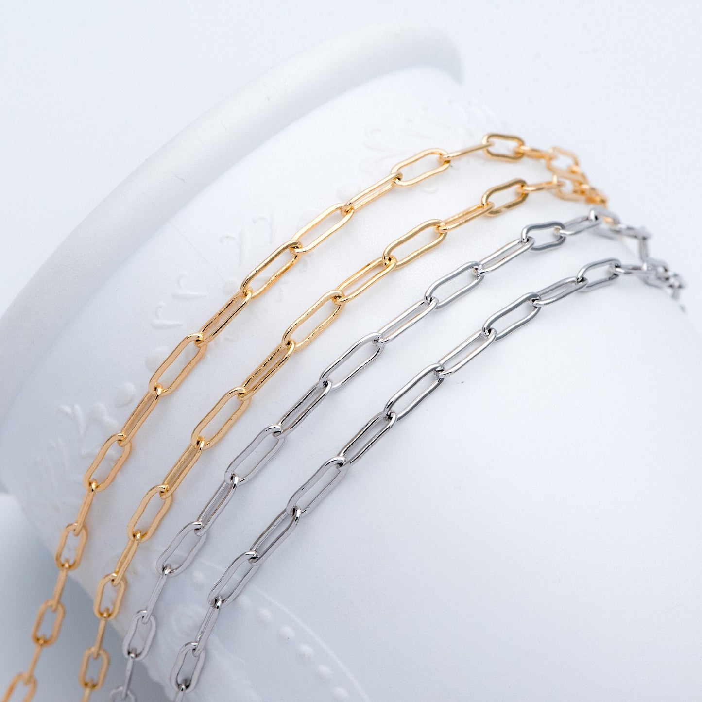 Paperclip Chain Chain, Gold/ Rhodium (silver)/ Rose Gold, Oval Link 3.2x9mm, Long Cable Chain (#LK-272)/ 1 Meter=3.3ft