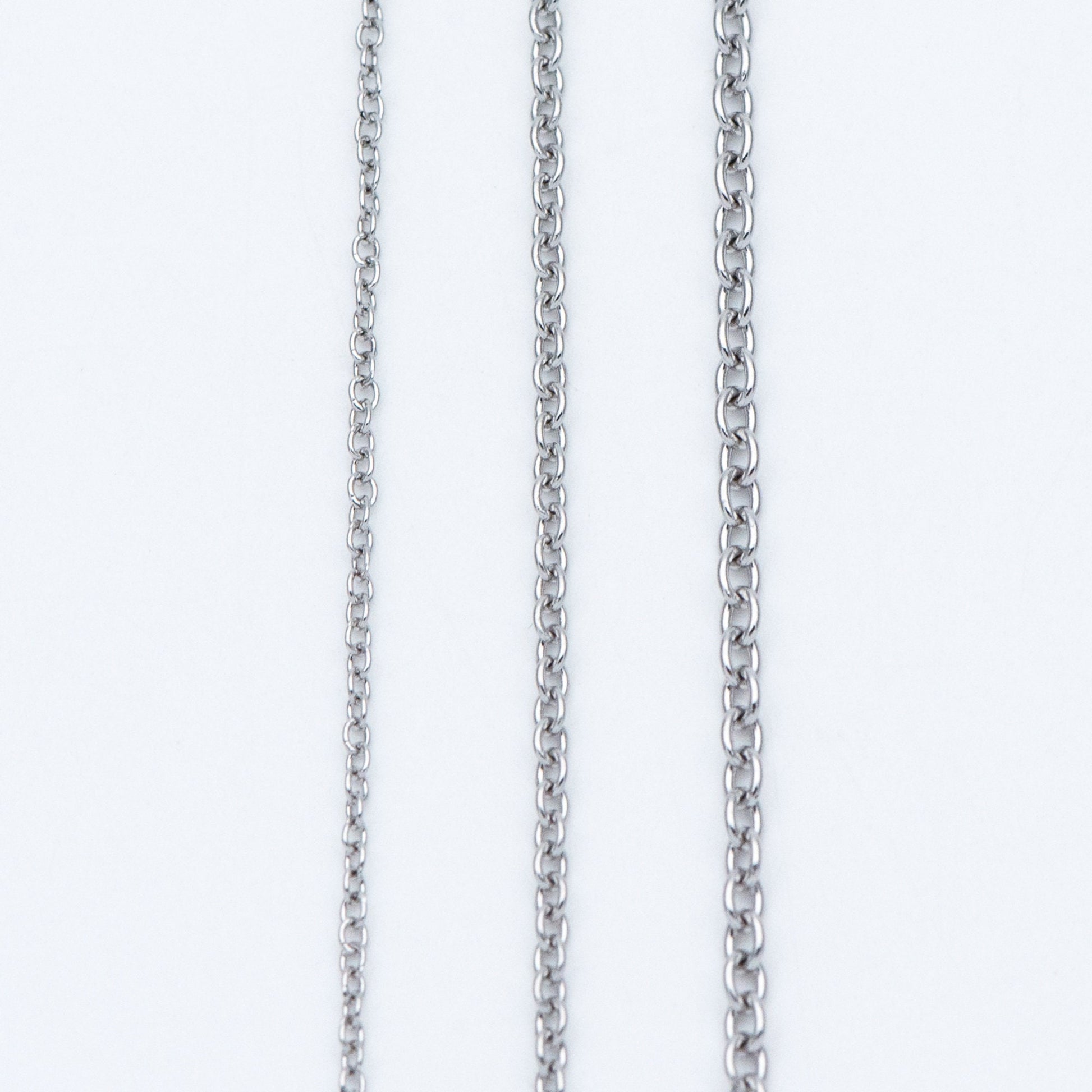 Stainless Steel Oval Cable Chains, Silver tone Dainty Chain 1.3/ 1.6/ 2mm, Color Not Tarnish (#LK-292)/ 1 Meter=3.3 ft