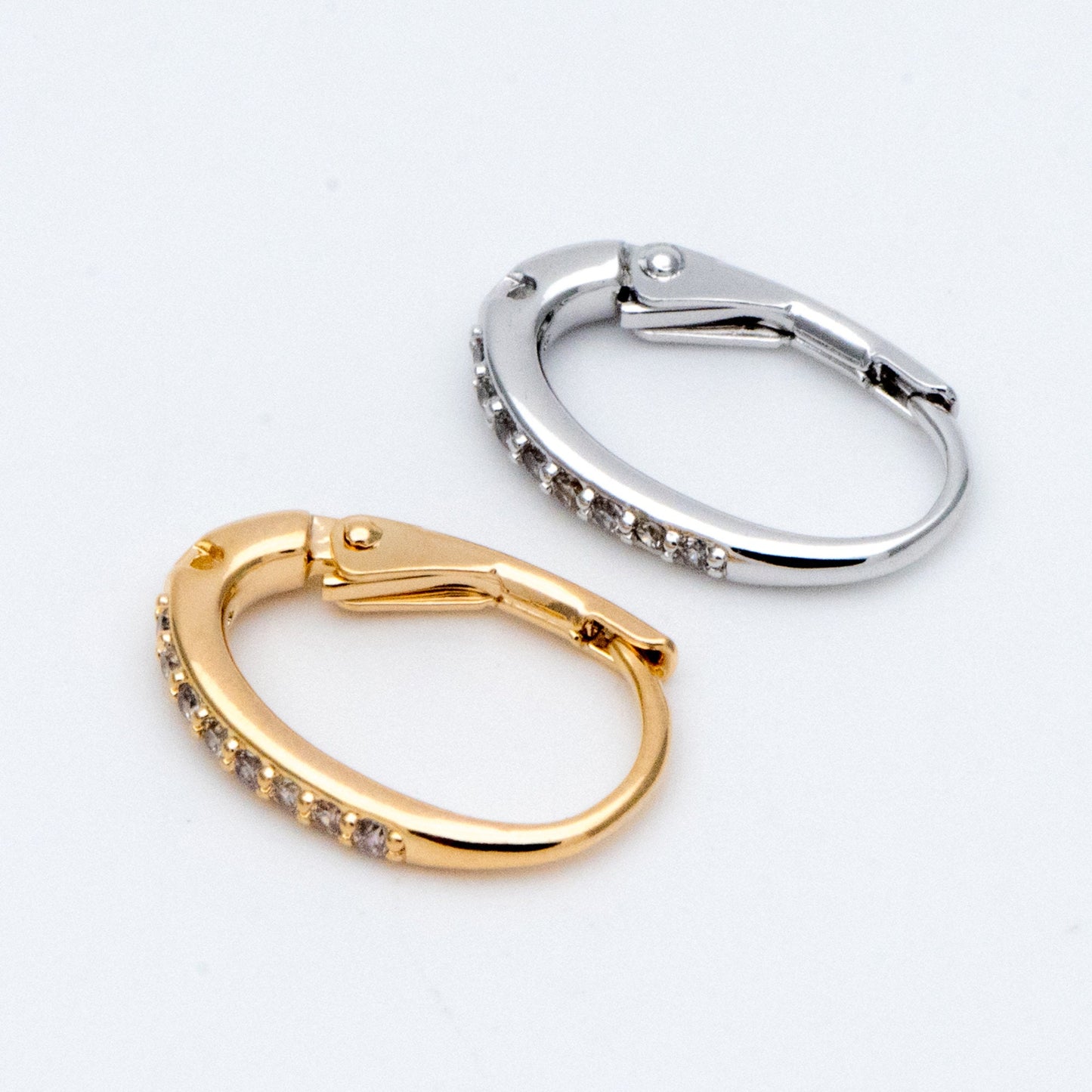 10pcs CZ Gold/ Silver tone Oval Leverback Ear Hooks 15x10mm, Gold/ Rhodium plated on Brass, Earring Hoop Components (GB-619)