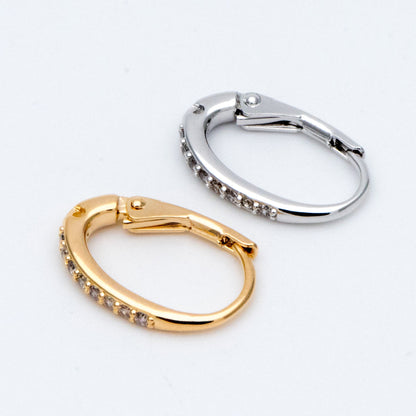 10pcs CZ Gold/ Silver tone Oval Leverback Ear Hooks 15x10mm, Gold/ Rhodium plated on Brass, Earring Hoop Components (GB-619)