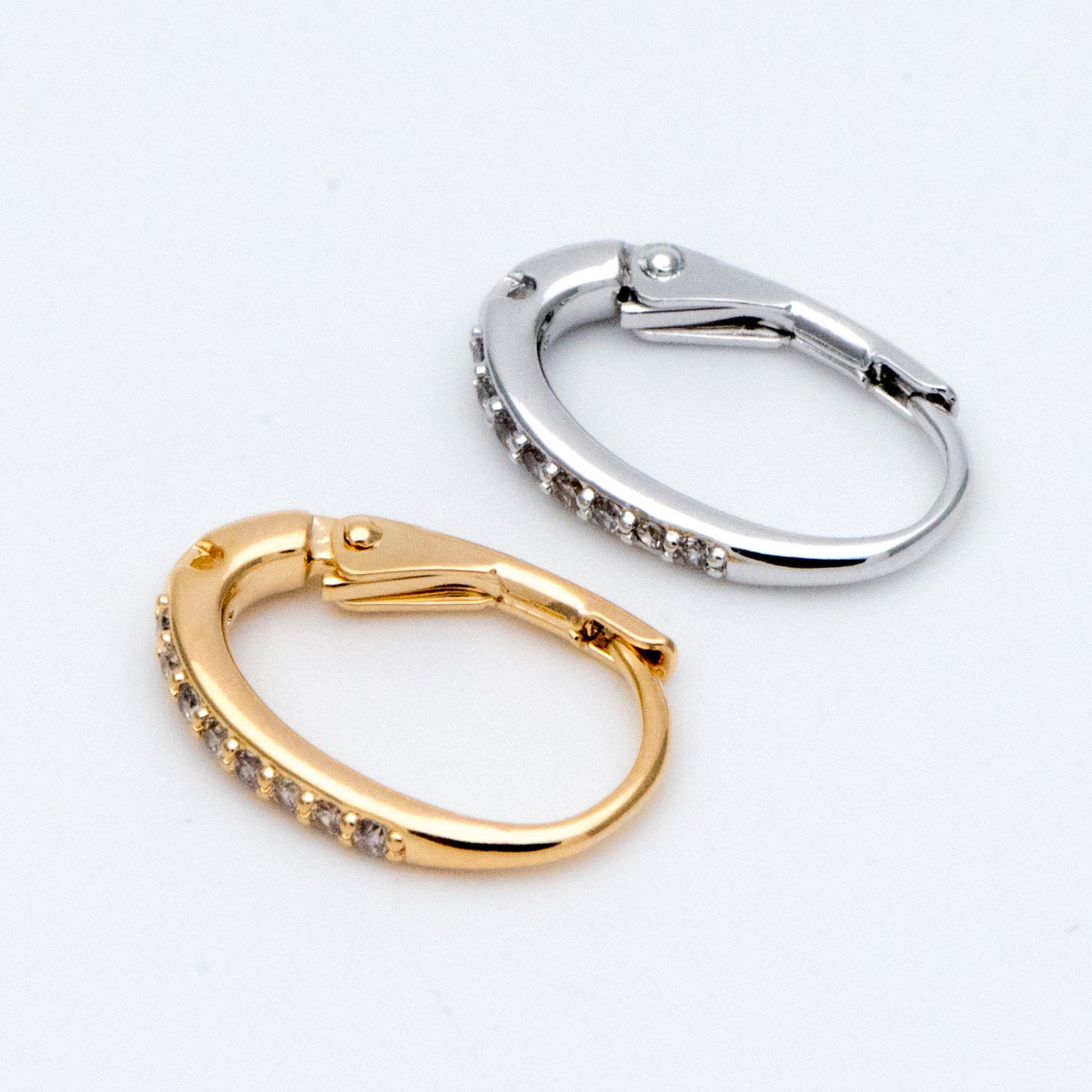 10pcs CZ Gold/ Silver tone Oval Leverback Ear Hooks 15x10mm, Gold/ Rhodium plated on Brass, Earring Hoop Components (GB-619)