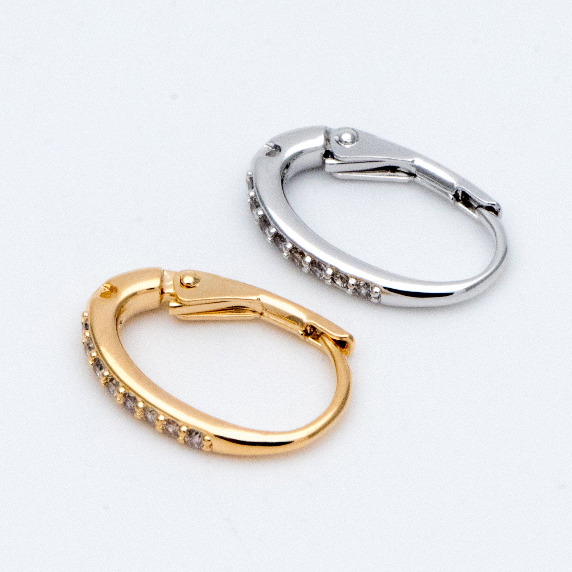 10pcs CZ Gold/ Silver tone Oval Leverback Ear Hooks 15x10mm, Gold/ Rhodium plated on Brass, Earring Hoop Components (GB-619)