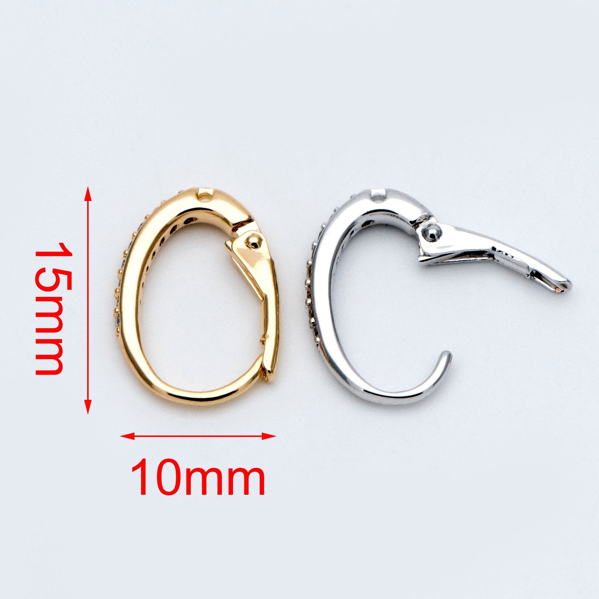 10pcs CZ Gold/ Silver tone Oval Leverback Ear Hooks 15x10mm, Gold/ Rhodium plated on Brass, Earring Hoop Components (GB-619)