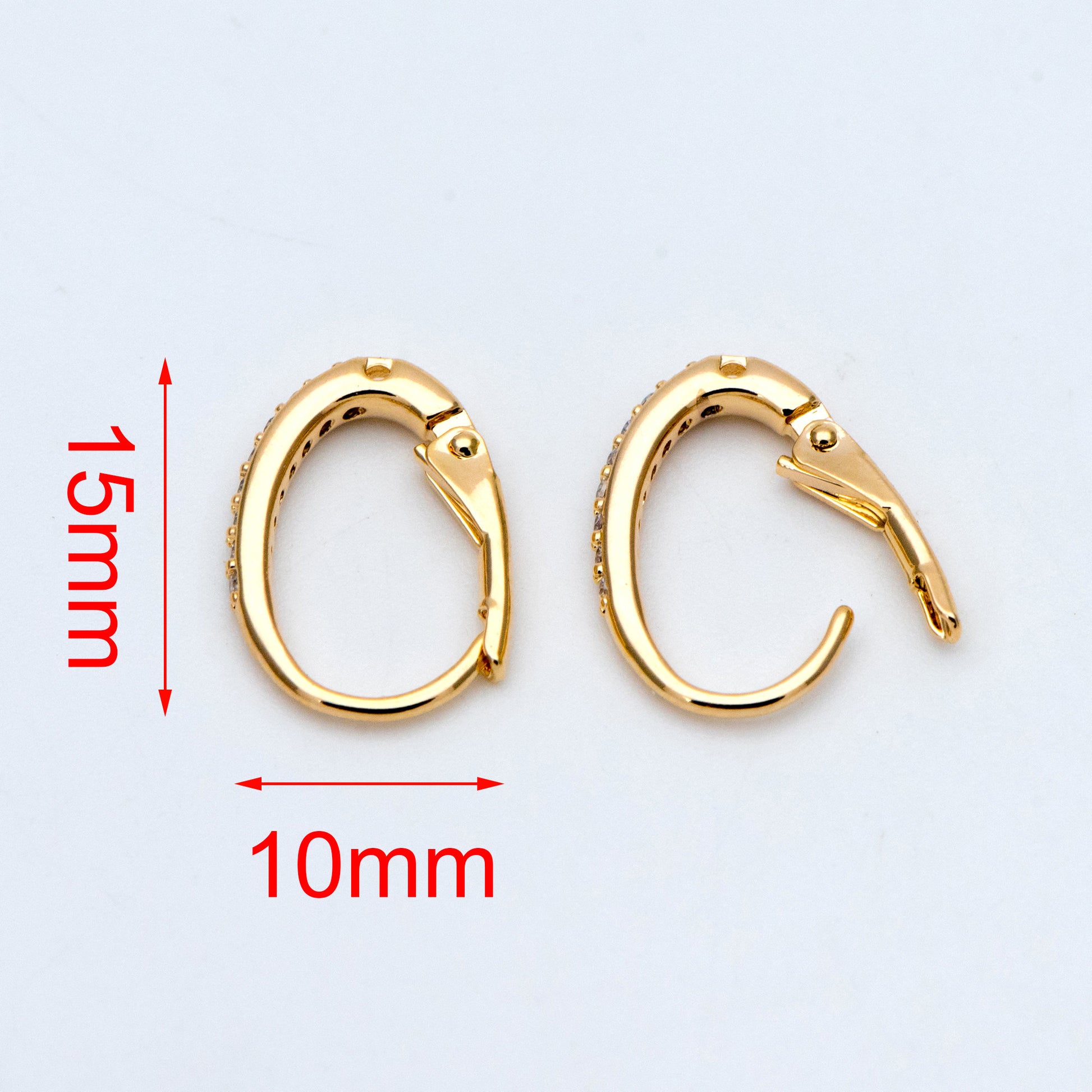 10pcs CZ Gold/ Silver tone Oval Leverback Ear Hooks 15x10mm, Gold/ Rhodium plated on Brass, Earring Hoop Components (GB-619)