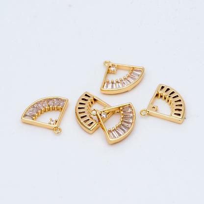 10pcs CZ Pave Gold Fan Shaped Charm 13x11mm, 18K Gold plated on Brass (GB-687)