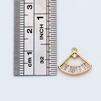 10pcs CZ Pave Gold Fan Shaped Charm 13x11mm, 18K Gold plated on Brass (GB-687)