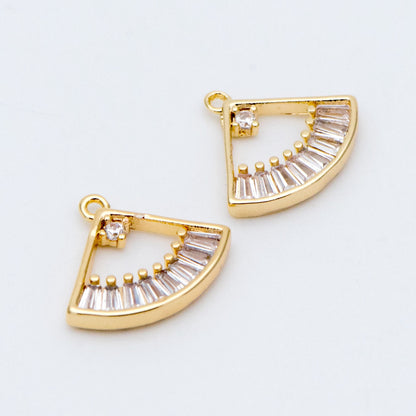 4pcs CZ Pave Gold Fan Shaped Charm 13x11mm, 18K Gold plated on Brass (GB-853-A)
