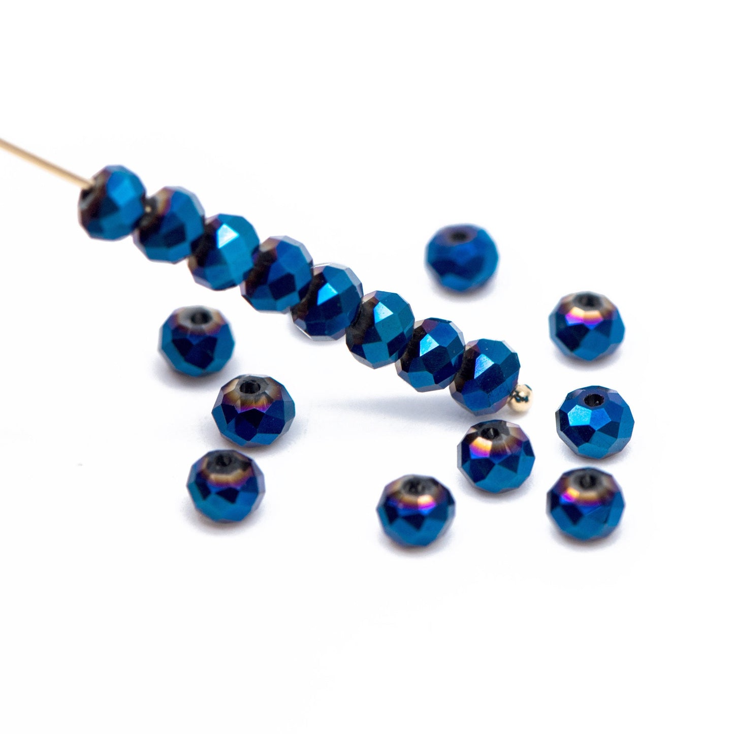 Faceted Rondelle Glass Beads 3x4mm Metal Blue -(BZ04-49) / 140Pcs