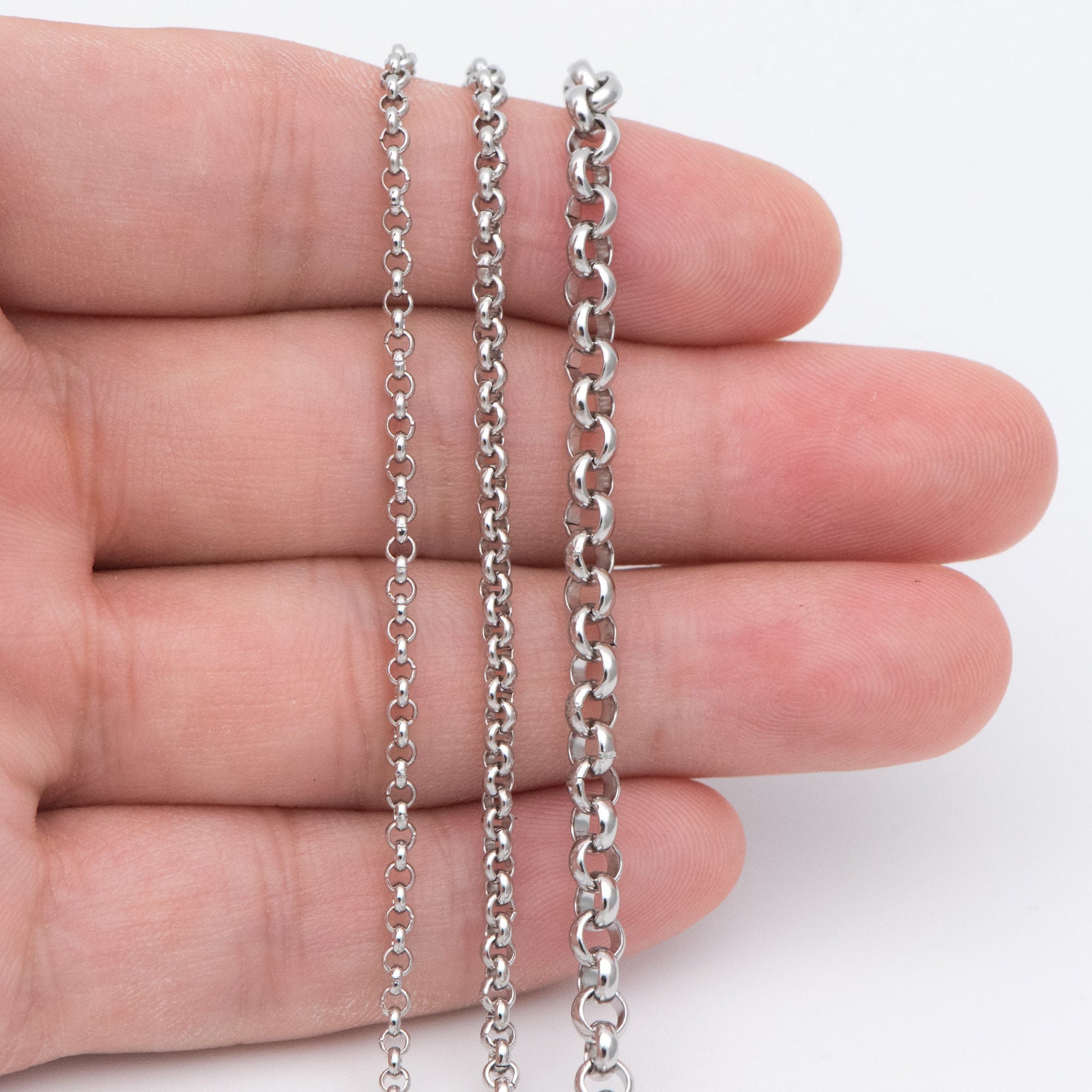 Stainless Steel Chains 2/ 2.5/ 4mm,Round Cable Link Chains, Silver tone DIY Chain Supplies Wholesale, Not Tarnish (#LK-296)/ 1 Meter=3.3 ft