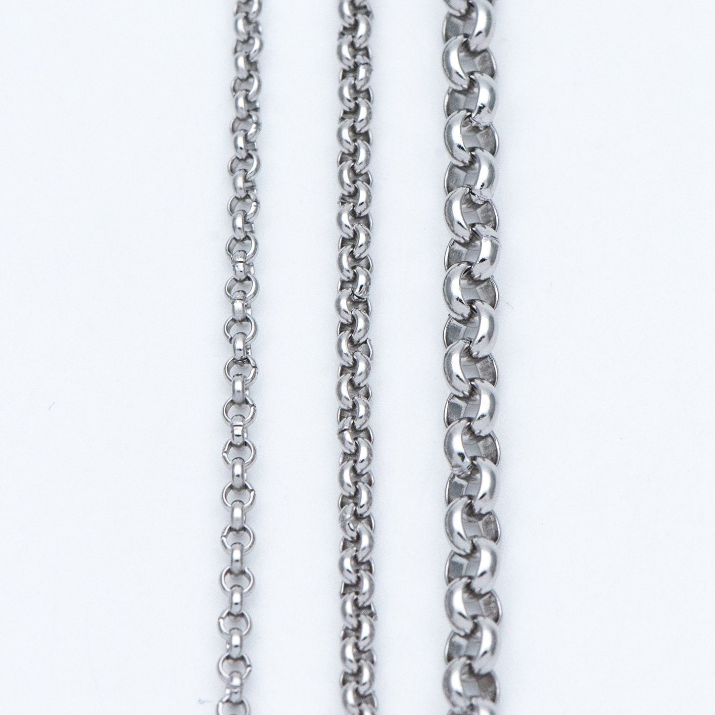 Stainless Steel Chains 2/ 2.5/ 4mm,Round Cable Link Chains, Silver tone DIY Chain Supplies Wholesale, Not Tarnish (#LK-296)/ 1 Meter=3.3 ft