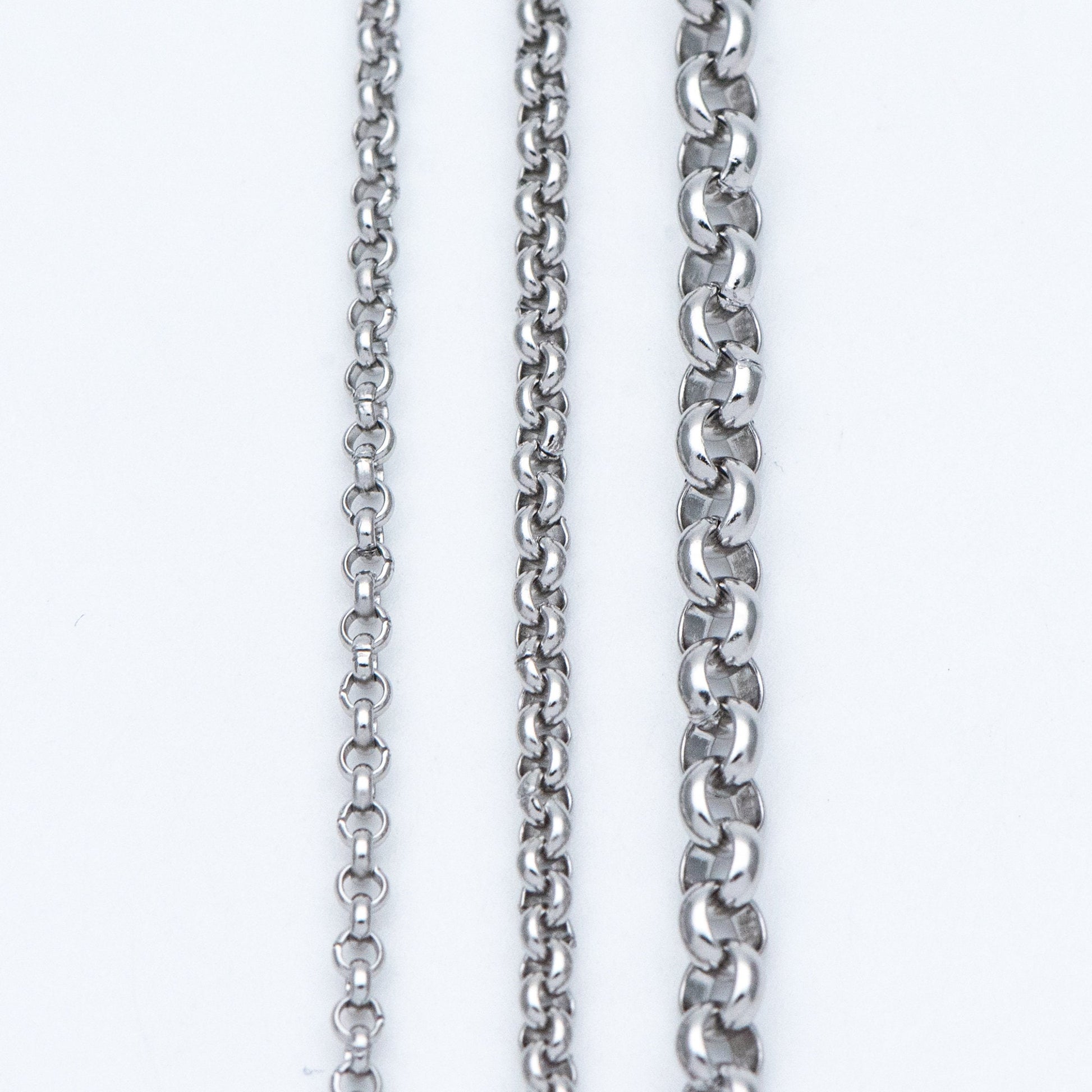 Stainless Steel Chains 2/ 2.5/ 4mm,Round Cable Link Chains, Silver tone DIY Chain Supplies Wholesale, Not Tarnish (#LK-296)/ 1 Meter=3.3 ft