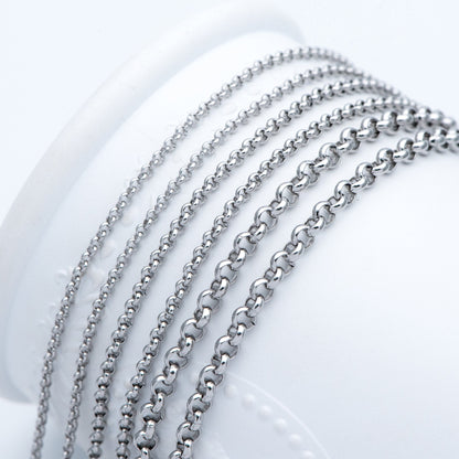 Stainless Steel Chains 2/ 2.5/ 4mm,Round Cable Link Chains, Silver tone DIY Chain Supplies Wholesale, Not Tarnish (#LK-296)/ 1 Meter=3.3 ft