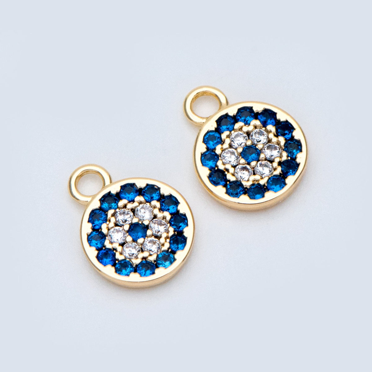 4pcs CZ Pave Gold Disc Charms 7x10mm, Evil Eye Coin Pendants (GB-1819-A)