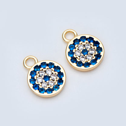 4pcs CZ Pave Gold Disc Charms 7x10mm, Evil Eye Coin Pendants (GB-1819-A)