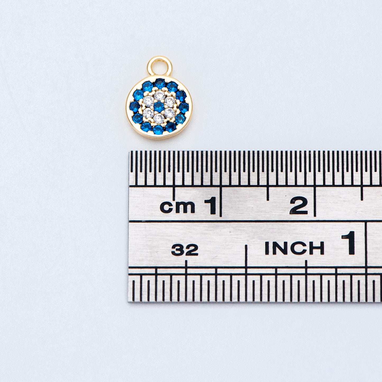 4pcs CZ Pave Gold Disc Charms 7x10mm, Evil Eye Coin Pendants (GB-1819-A)