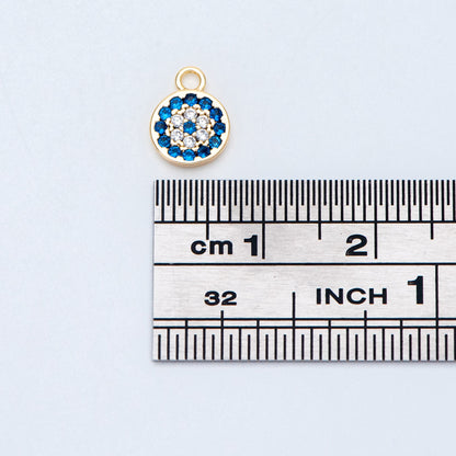 4pcs CZ Pave Gold Disc Charms 7x10mm, Evil Eye Coin Pendants (GB-1819-A)