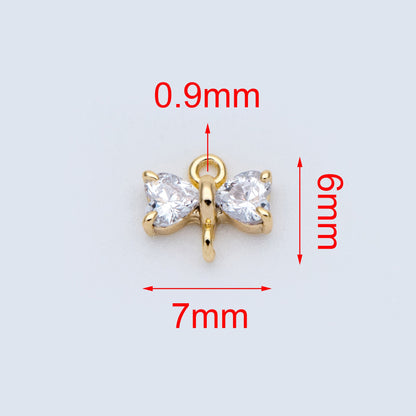 10pcs Gold Bow Knot Charm Connectors 6x7mm, CZ Pave Tiny Bowknot Charms (#GB-2947-A)
