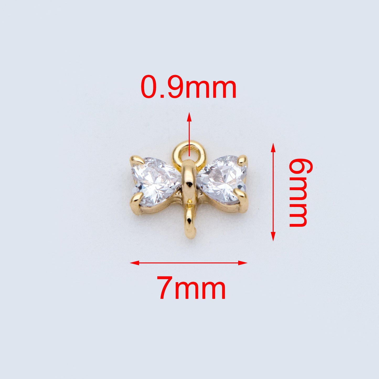 10pcs Gold Bow Knot Charm Connectors 6x7mm, CZ Pave Tiny Bowknot Charms (#GB-2947-A)