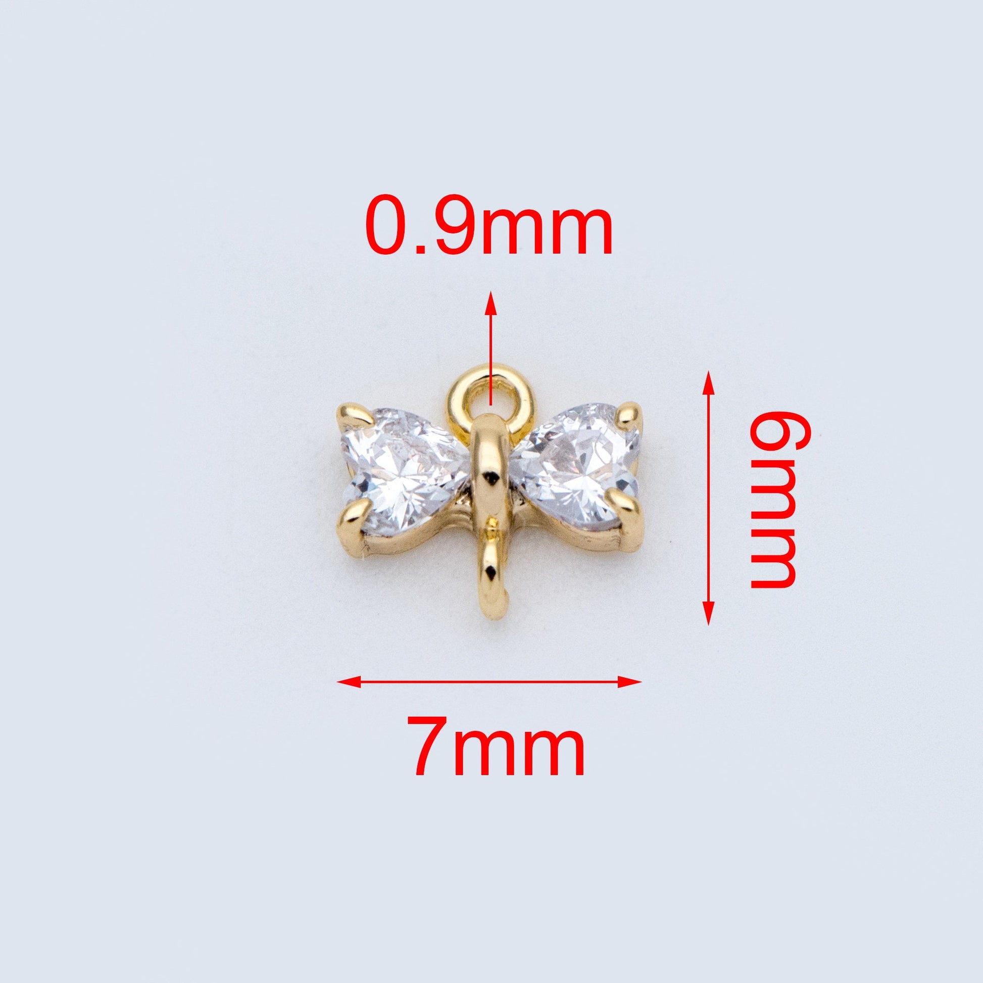 10pcs Gold Bow Knot Charm Connectors 6x7mm, CZ Pave Tiny Bowknot Charms (#GB-2947-A)