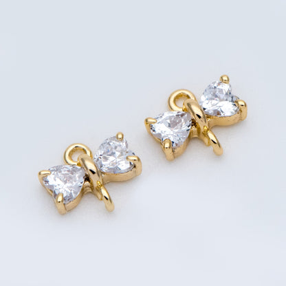 10pcs Gold Bow Knot Charm Connectors 6x7mm, CZ Pave Tiny Bowknot Charms (#GB-2947-A)