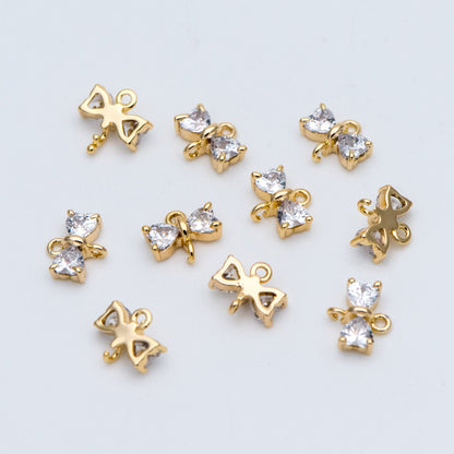 10pcs Gold Bow Knot Charm Connectors 6x7mm, CZ Pave Tiny Bowknot Charms (#GB-2947-A)