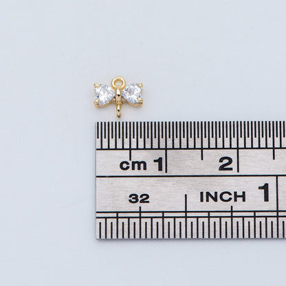 10pcs Gold Bow Knot Charm Connectors 6x7mm, CZ Pave Tiny Bowknot Charms (#GB-2947-A)