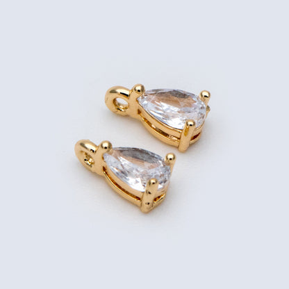 10pcs CZ pave Gold Teardrop Charms 7x4mm, Gold Plated Brass Drop Pendants (GB-4582-D1)