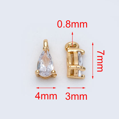 10pcs CZ pave Gold Teardrop Charms 7x4mm, Gold Plated Brass Drop Pendants (GB-4582-D1)