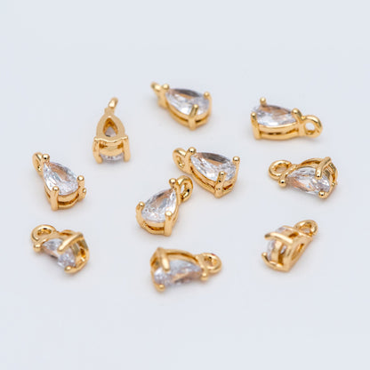 10pcs CZ pave Gold Teardrop Charms 7x4mm, Gold Plated Brass Drop Pendants (GB-4582-D1)