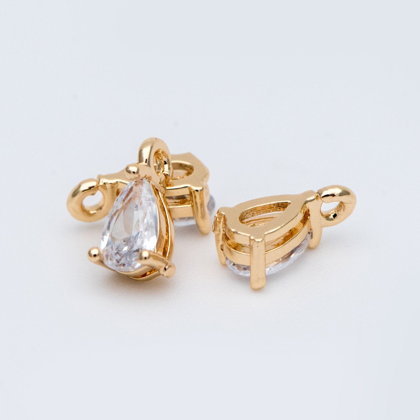 10pcs CZ pave Gold Teardrop Charms 7x4mm, Gold Plated Brass Drop Pendants (GB-4582-D1)