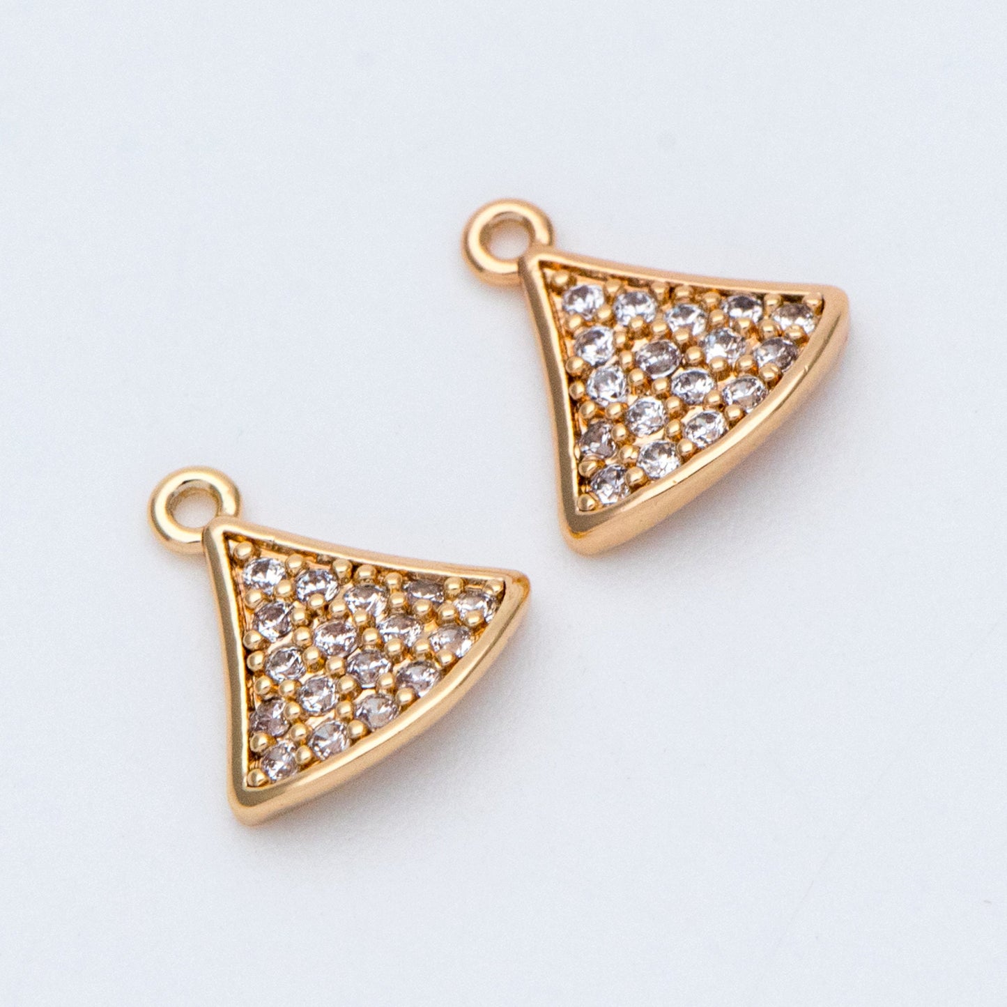 4pcs CZ Pave Gold Fan Shaped Charm Connectors 9mm, 18K Gold plated on Brass (GB-735)