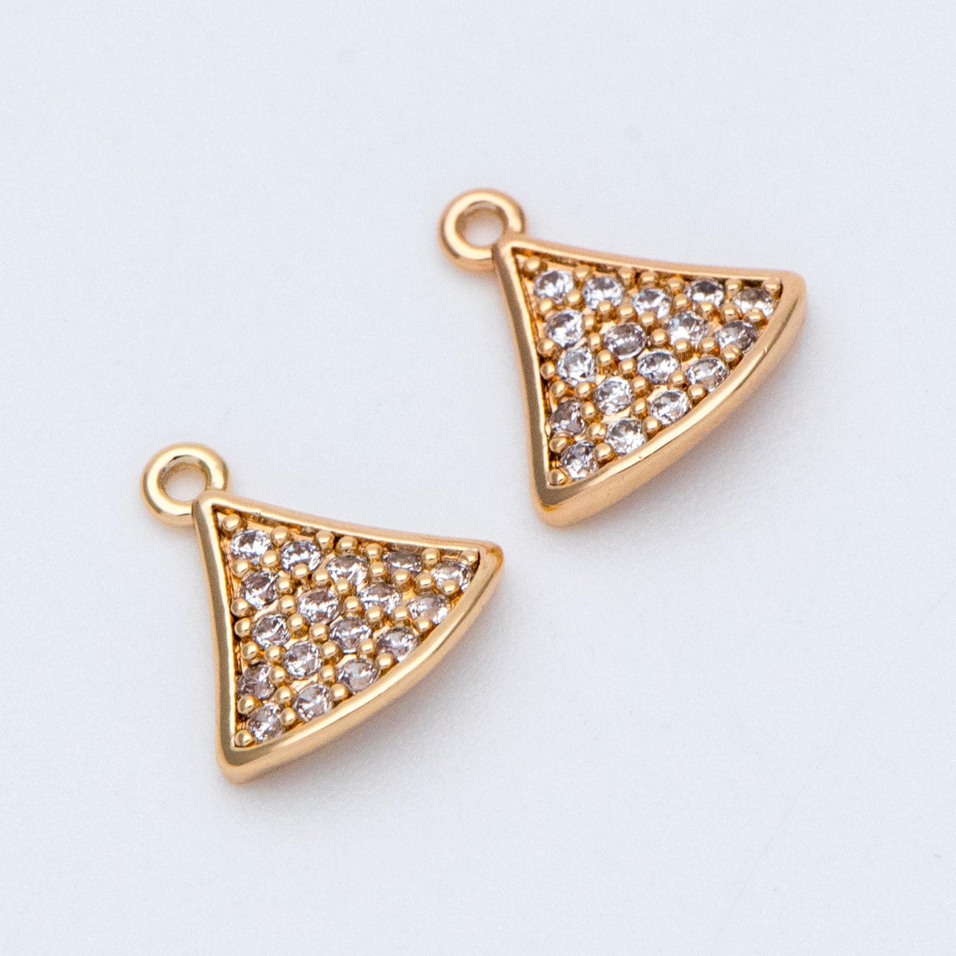 4pcs CZ Pave Gold Fan Shaped Charm Connectors 9mm, 18K Gold plated on Brass (GB-735)