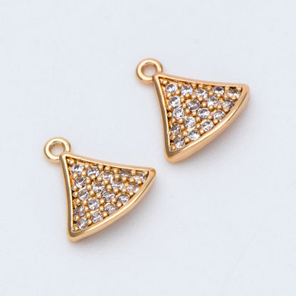 4pcs CZ Pave Gold Fan Shaped Charm Connectors 9mm, 18K Gold plated on Brass (GB-735)
