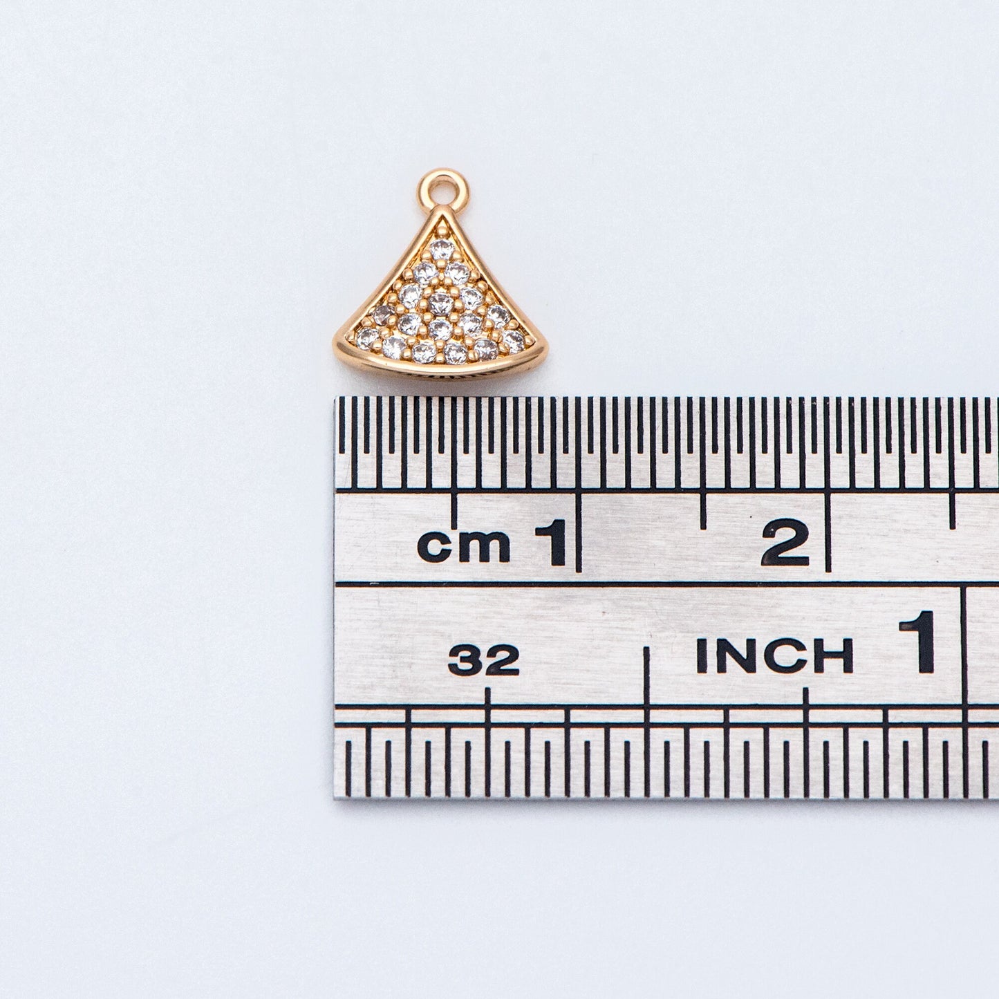 4pcs CZ Pave Gold Fan Shaped Charm Connectors 9mm, 18K Gold plated on Brass (GB-160-A)