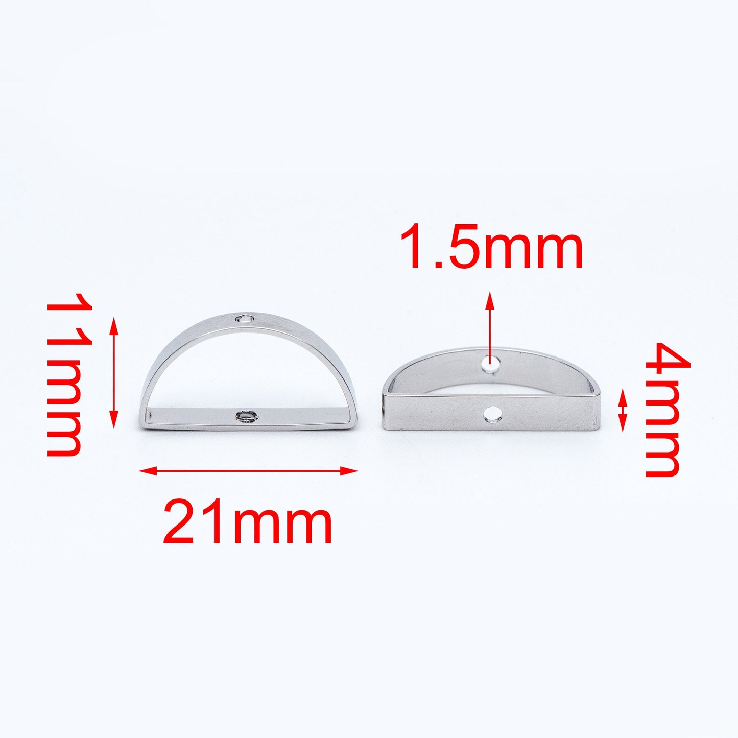 10pcs Gold/ Silver tone Semicircle Link Pendants 21x11mm, Gold/ Rhodium plated Brass, Geometric Half Moon Charms with 2 Holes (GB-791)