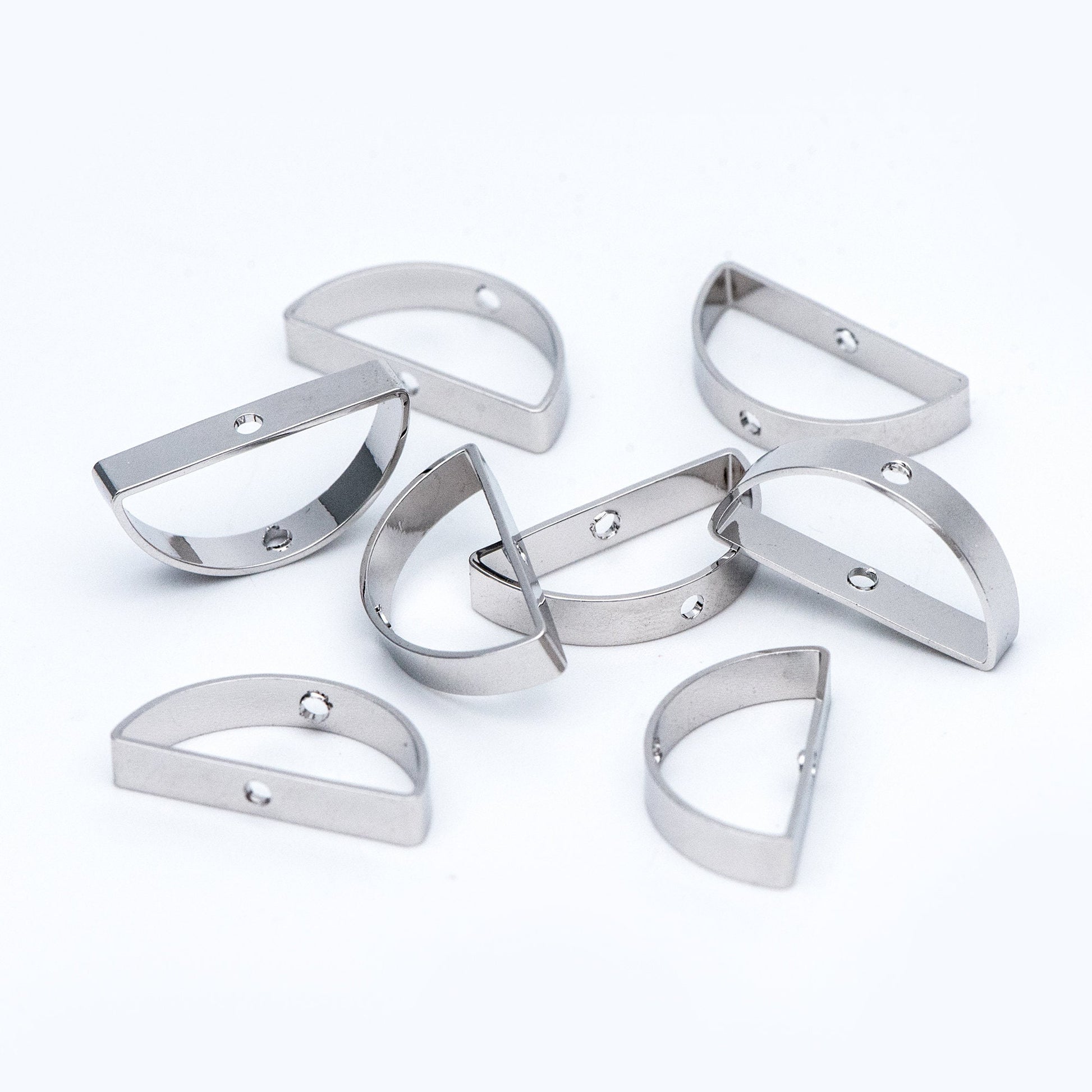 10pcs Gold/ Silver tone Semicircle Link Pendants 21x11mm, Gold/ Rhodium plated Brass, Geometric Half Moon Charms with 2 Holes (GB-791)