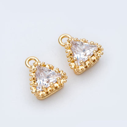 10pcs CZ pave Gold/ Silver tone Triangle Charms 9x8mm, Gold/ Rhodium Plated Brass Triangle Pendants (GB-763)
