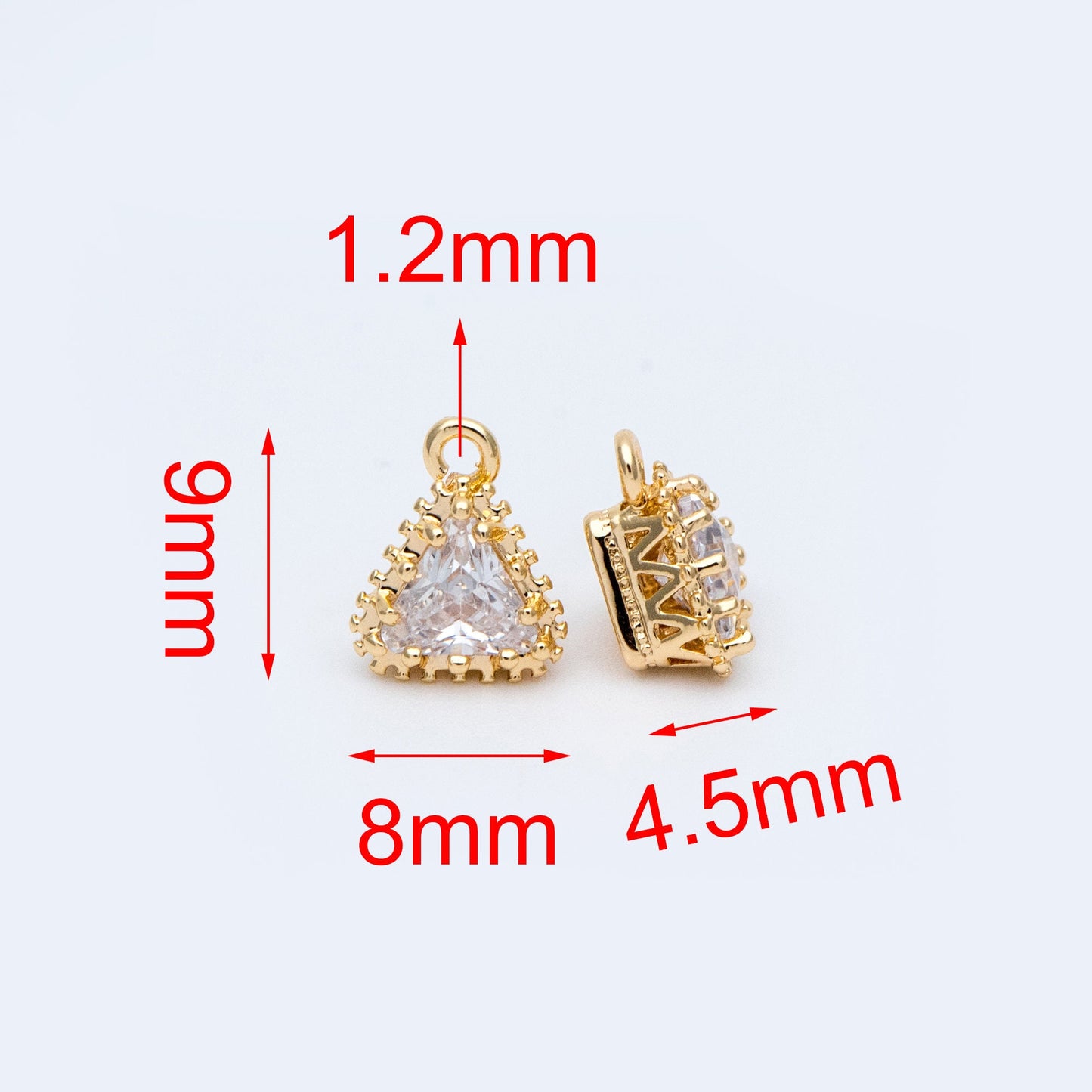 10pcs CZ pave Gold/ Silver tone Triangle Charms 9x8mm, Gold/ Rhodium Plated Brass Triangle Pendants (GB-763)