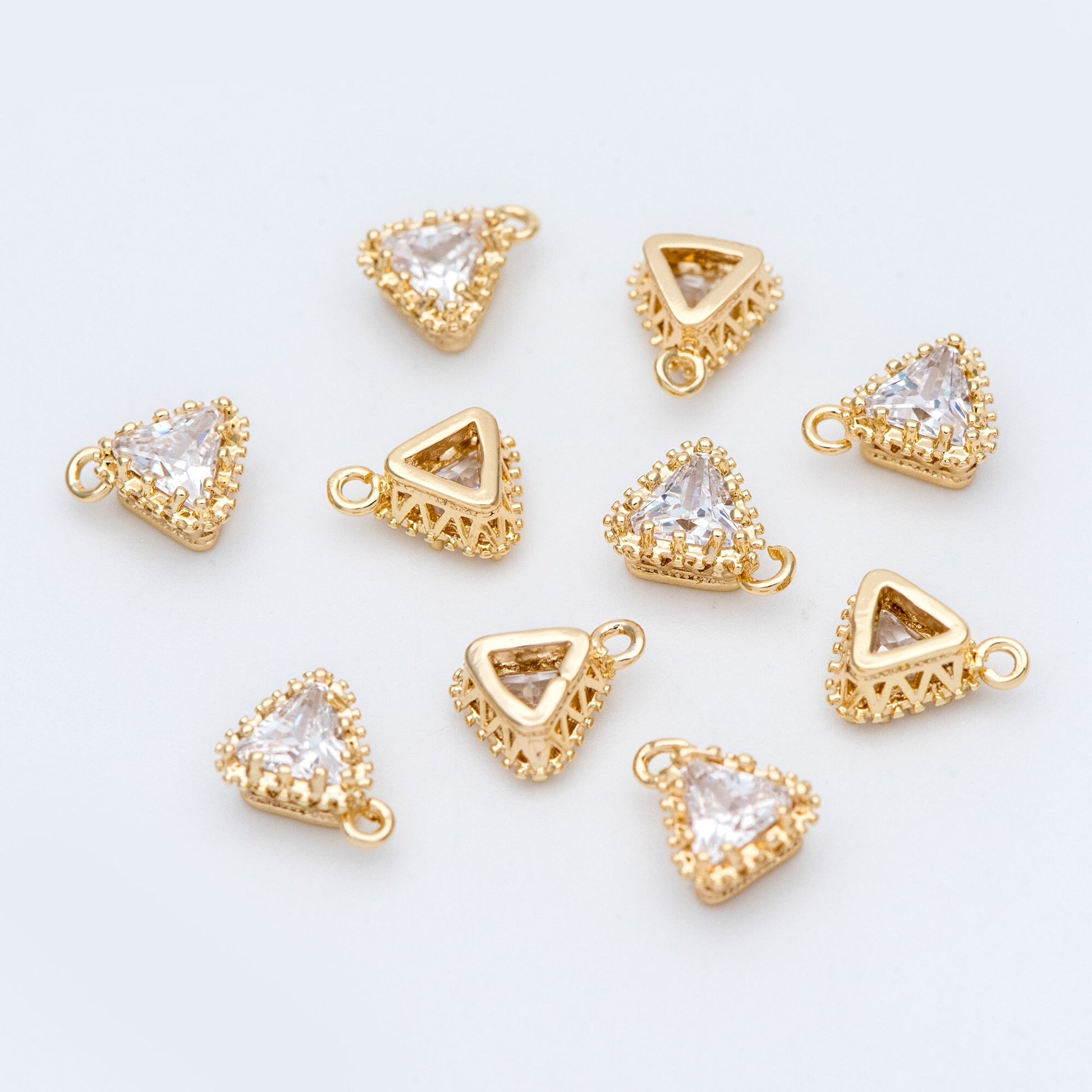 10pcs CZ pave Gold/ Silver tone Triangle Charms 9x8mm, Gold/ Rhodium Plated Brass Triangle Pendants (GB-763)