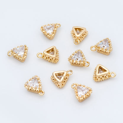 10pcs CZ pave Gold/ Silver tone Triangle Charms 9x8mm, Gold/ Rhodium Plated Brass Triangle Pendants (GB-763)