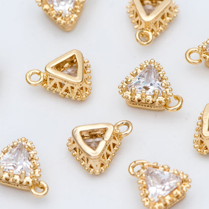 10pcs CZ pave Gold/ Silver tone Triangle Charms 9x8mm, Gold/ Rhodium Plated Brass Triangle Pendants (GB-763)