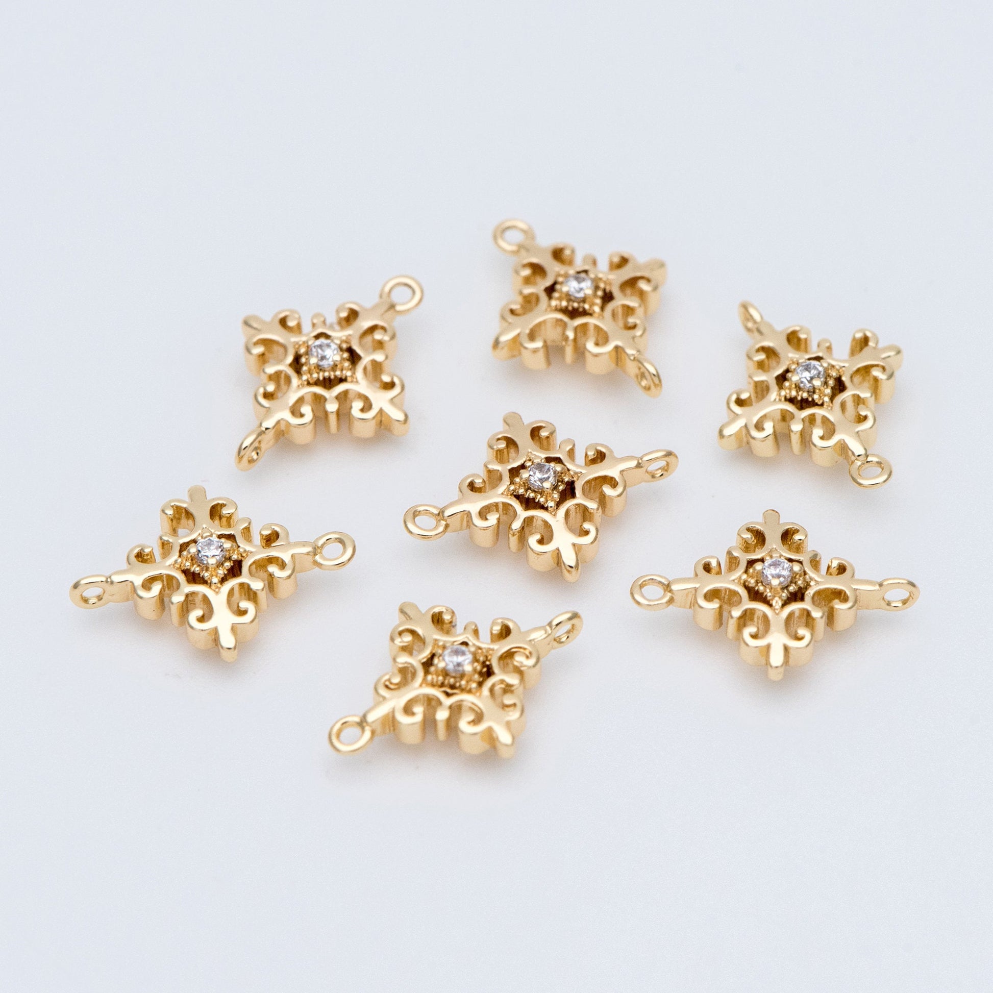 4pcs Gold plated Brass Cross Charms 13x10mm, CZ pave Cross Connector Pendants (GB-2535-C)