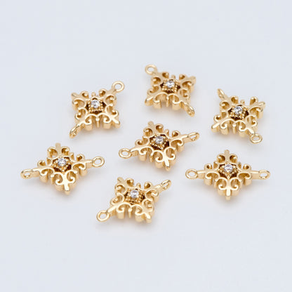 4pcs Gold plated Brass Cross Charms 13x10mm, CZ pave Cross Connector Pendants (GB-2535-C)