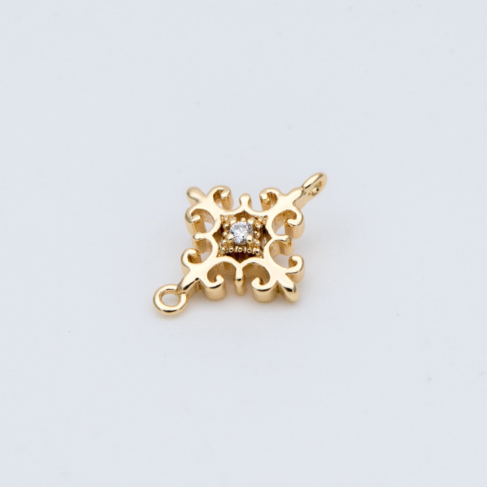 10pcs Gold plated Brass Cross Charms 13x10mm, CZ pave Cross Connector Pendants (GB-776)