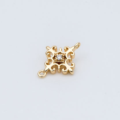 10pcs Gold plated Brass Cross Charms 13x10mm, CZ pave Cross Connector Pendants (GB-776)